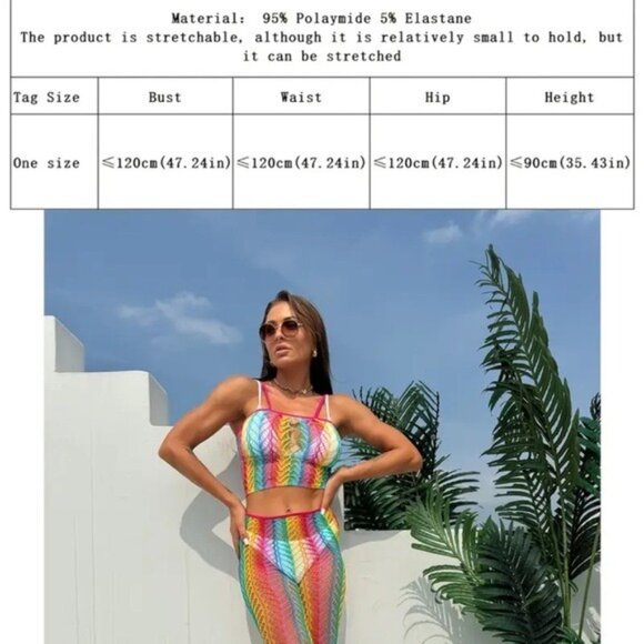 Rainbow Color Spaghetti Strap Top One-Piece Fishnet Bodysuit Cover-Up - Picture 5 of 7